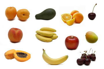 assorted summer fruits   over white background