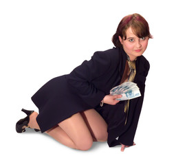 Money and woman on a white background. Isolated