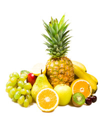 lot of fresh fruits isolated on white