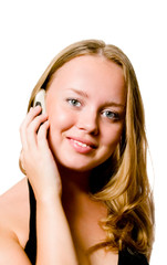 Obraz premium nice girl on telephone on white