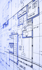 close up of blue prints from angle - 9568903