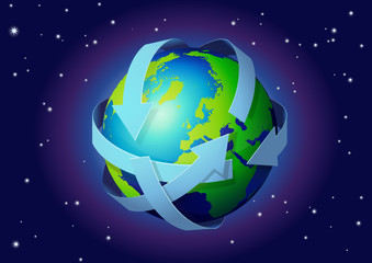 Globe terrestre et flèches bleu
