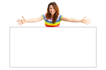 Beautiful smiling woman. Isolated over white background.