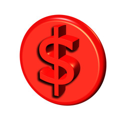 red 3d dollar button with isolated on white