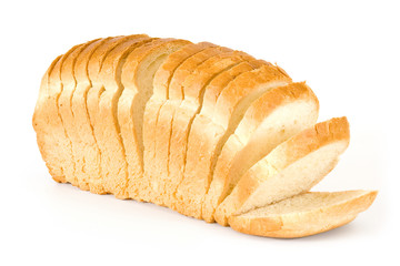 The cut bread on a white background