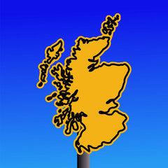 yellow Scotland map warning sign on blue illustration