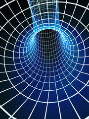The blue abstract 3d tunnel from a grid