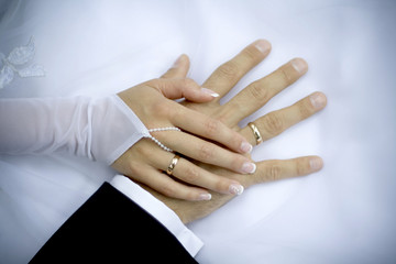 close up of holding hands bride and groom
