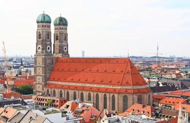 The aerial view of Munich city center from the Peterskirche