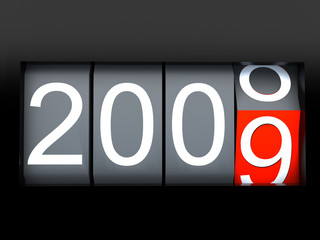 2008 turns to 2009 on a odometer-like counter