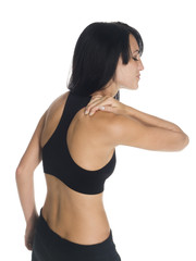 Fototapeta na wymiar woman in a fitness outfit experiencing pain.