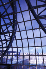 Modern airport interior. Toned Cold.