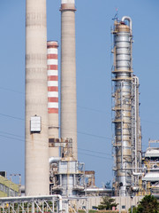 Towers of a refinery of chemistry-chemical industry