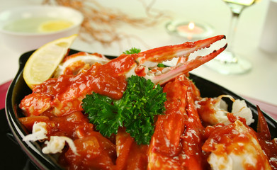 Delicious fresh cracked sand crab in a spicy tomato sauce