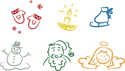 Fototapeta premium Sechsteiliges Set: Weihnachtsfiguren und -symbole
