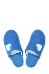 Blue house slippers isolated over white background