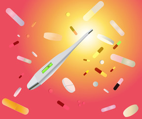 thermomètre et médicaments