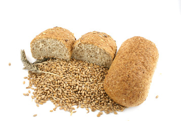 breads with wheat isolated on white