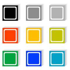 Set of cube buttons in nine different colors.