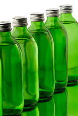 bottle o green color with mineral water isolated