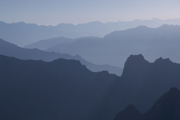 Mountain range in morning mist