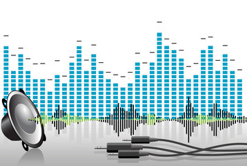 Abstract music background - equalizers, speakers and cables