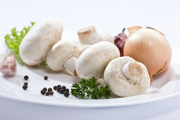 food series: some mushrooms on the white plate