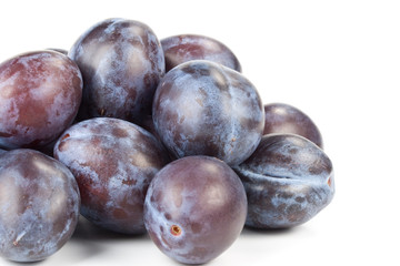 Fresh appetizing plums on a white background