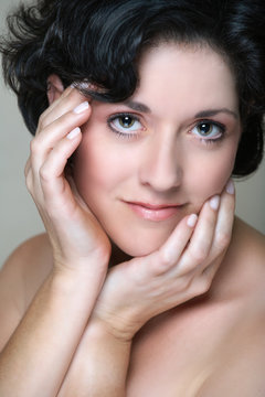 Beautiful Woman In Her Early 40s Late 30s With Short Curly Hair