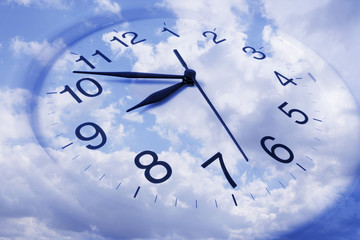 Photo Composite of Wall Clock and Sky