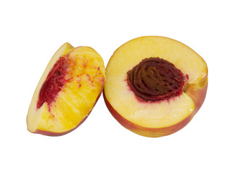 Peach with a segment on a white background