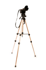 Tripod and camera isolated on the white background