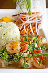 Prawns cooked with dill served with butter rice