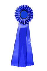 Blue ribbon award isolated on white