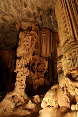 Stalactites and stalagmites in an underground cavern