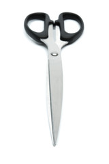 Modern metal scissors on a white background