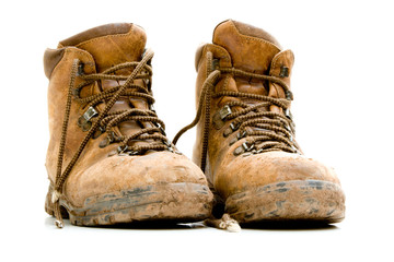 Pair of old worn walking boots