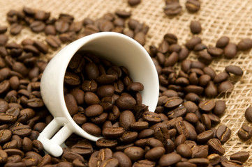 coffee beans and white cup