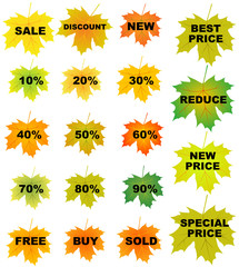 Set of autumn leaves price tags