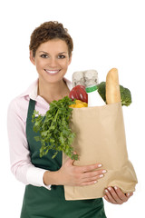 Shop Assistant Holding Grocery Bag