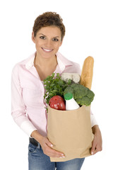 Woman holding grocery bag