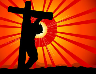 A modern starburst highlights this Calvary image.