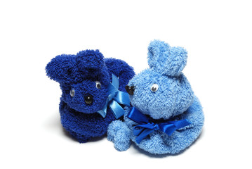 A picture of a couple of blue rabbits