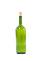 Empty Green Bottle on white background .