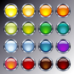 set of colorful glossy glass and chrome buttons
