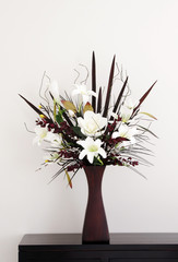 Bunch Of Aritificial Flowers On Side Table, Home Decoration