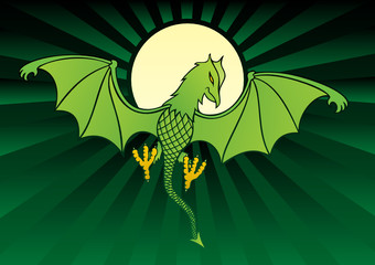 Green daemon on dark green background with full moon