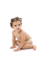 Sitting Baby using diaper on white background .