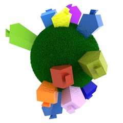 3d Houses on a globe