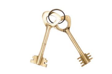 Two golden keys on metal ring